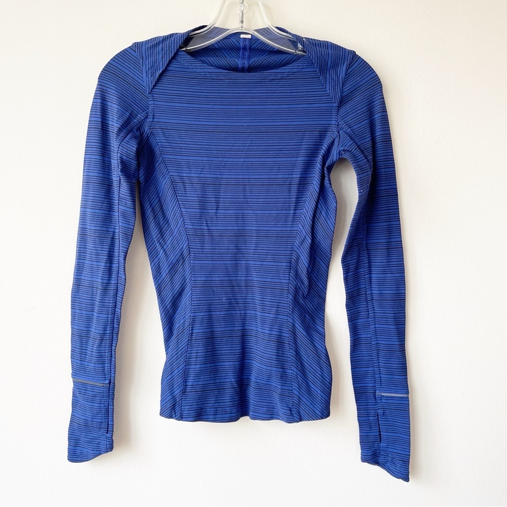 LULULEMON Kanto Catch Me Long Sleeve Kanto Stripe Sapphire Blue Black Size 2 - Picture 6 of 13